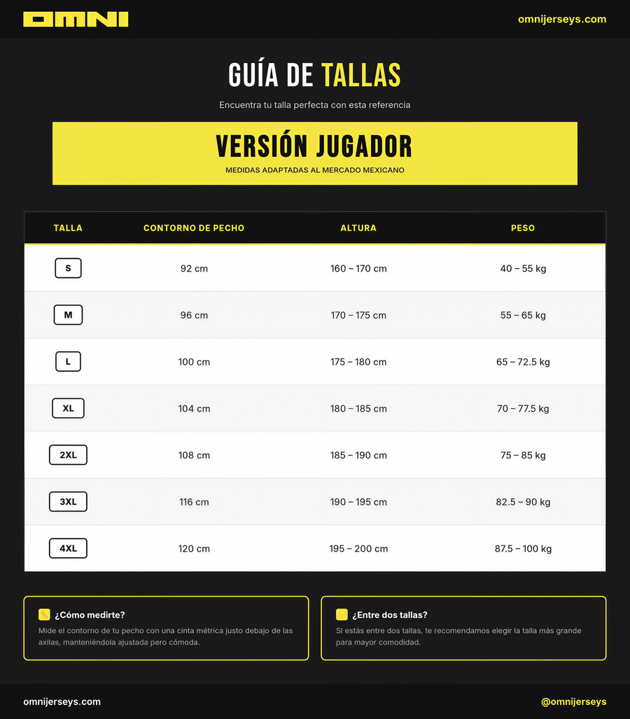 Guía de tallas Arsenal 2025 - 2026 Local Vers. Jugador
